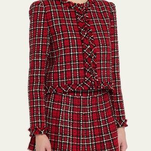 Alice and Olivia Red Plaid Tweed Jacket and Skirt Set